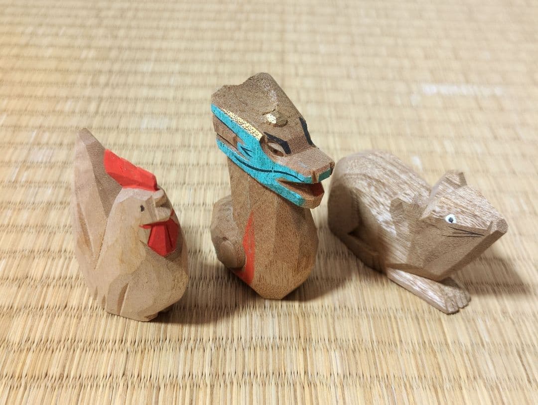 【匿名配送】春日大社 奈良一刀彫 　干支 　5種類　木箱入り