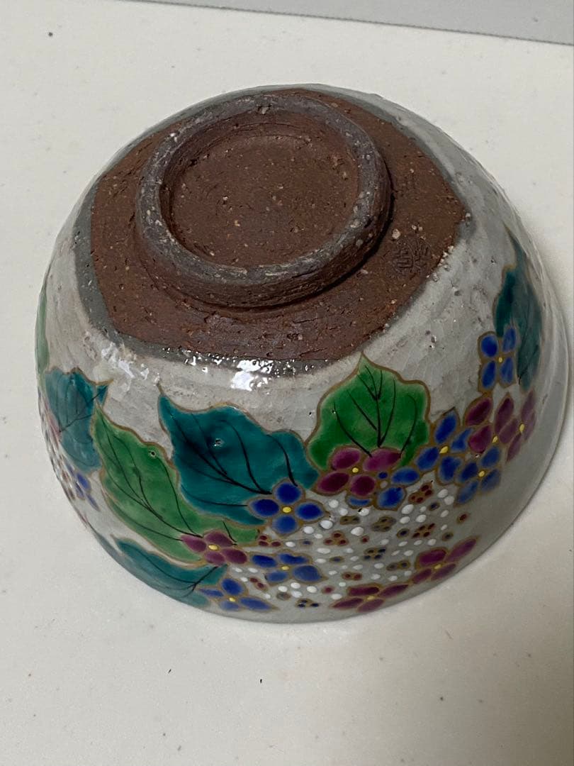 青水燒京泉 紫陽花茶碗 粉彩描金観賞